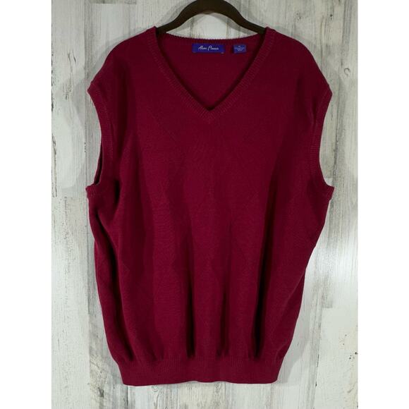 Alan Flusser Mens Pullover Sweater Vest Size XL Dark Red Burgundy Solid Argyle - Picture 1 of 9